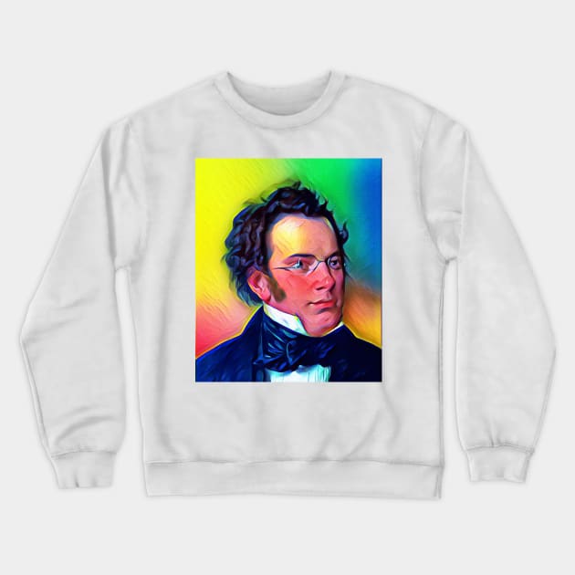 Franz Schubert Colourful Portrait | Franz Schubert Artwork 6 Crewneck Sweatshirt by JustLit